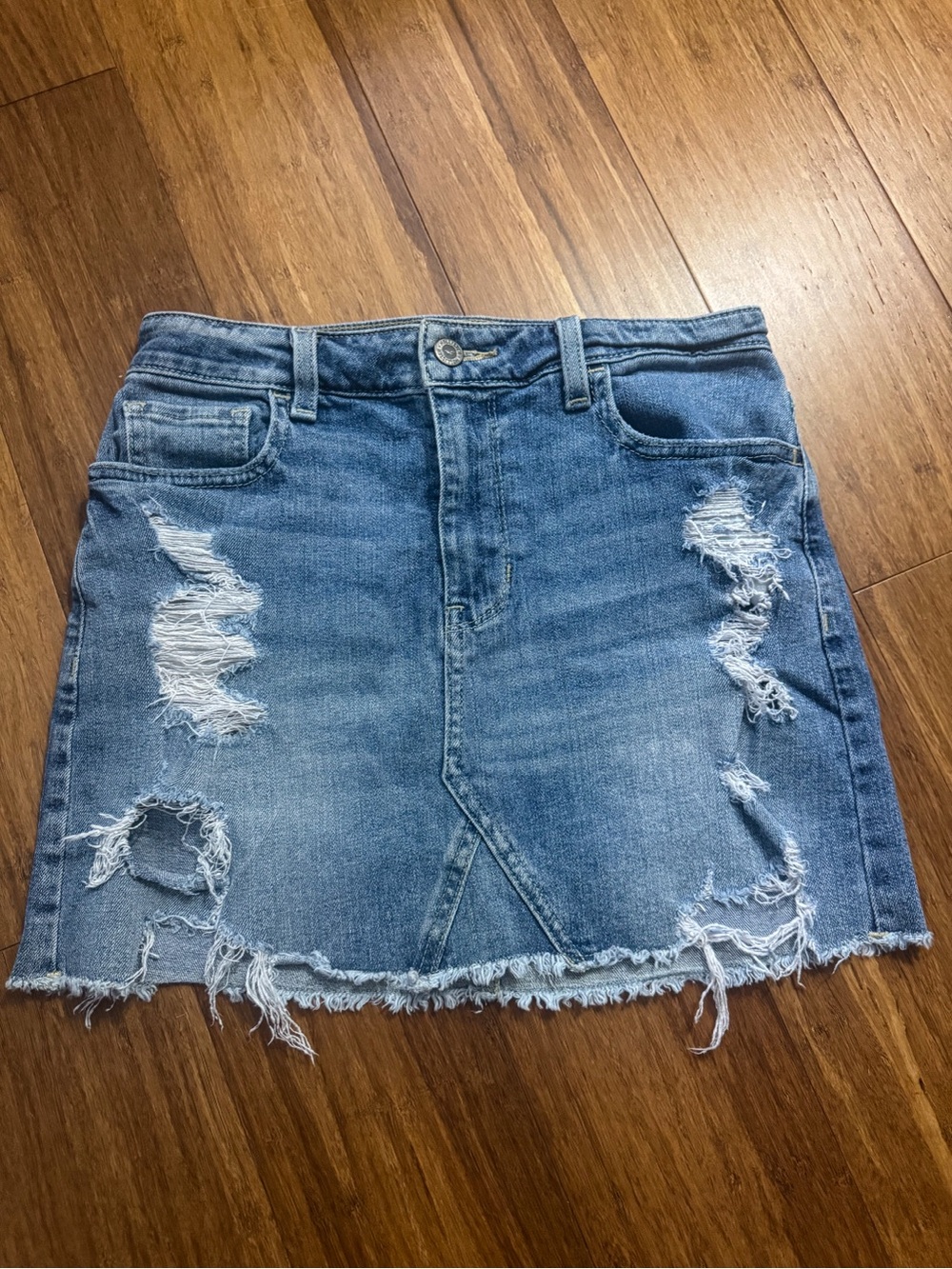Distressed Blue Denim Mini Skirt